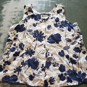 Flax brand blue&white floral sleeveless blouse sz Medium